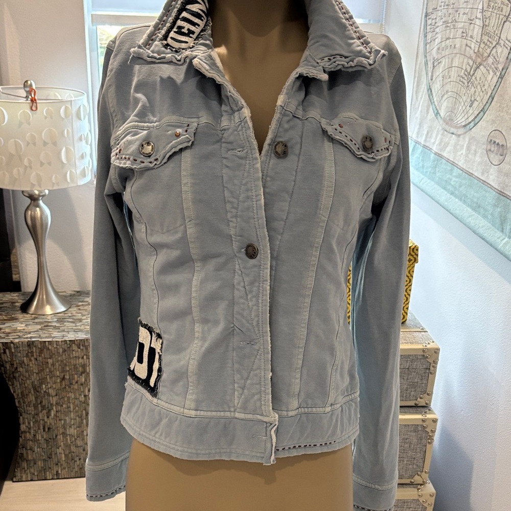 Women's Light Blue Jacket with Patch Details
